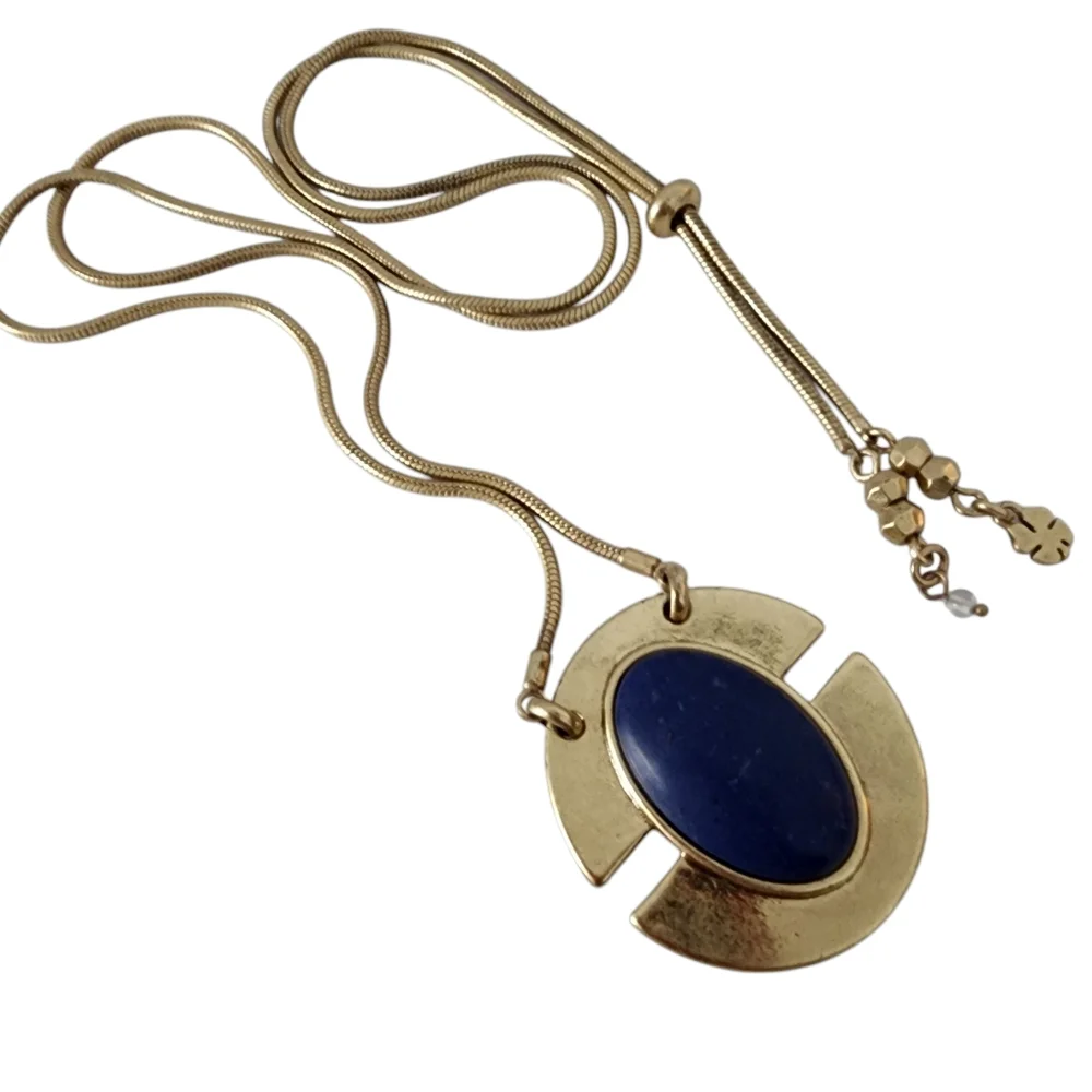 Lucky Brand art deco pendant necklace boho layer necklace blue stone